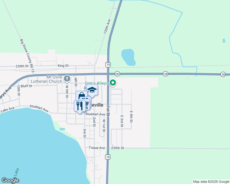 map of restaurants, bars, coffee shops, grocery stores, and more near 114 East Saint Paul Avenue in Graceville