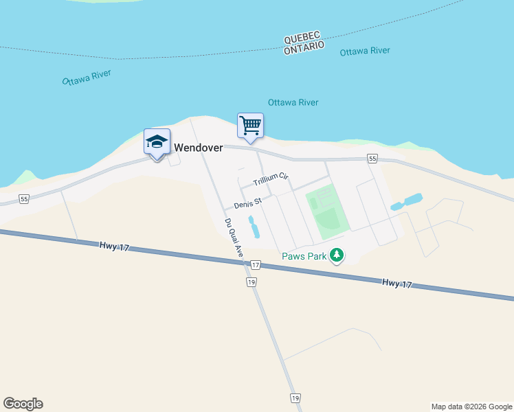map of restaurants, bars, coffee shops, grocery stores, and more near 411 Denis Street in Wendover