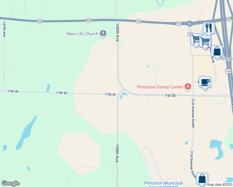 map of restaurants, bars, coffee shops, grocery stores, and more near 10043 17th Street in Princeton