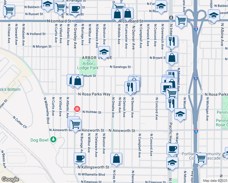 map of restaurants, bars, coffee shops, grocery stores, and more near in Portland
