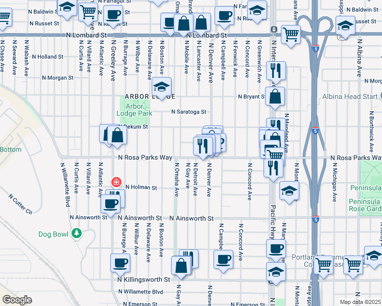 map of restaurants, bars, coffee shops, grocery stores, and more near in Portland