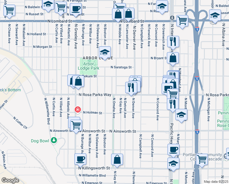 map of restaurants, bars, coffee shops, grocery stores, and more near in Portland