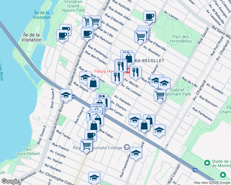 map of restaurants, bars, coffee shops, grocery stores, and more near in Montreal