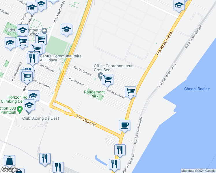 map of restaurants, bars, coffee shops, grocery stores, and more near 6027 Rue la Fontaine in Montréal