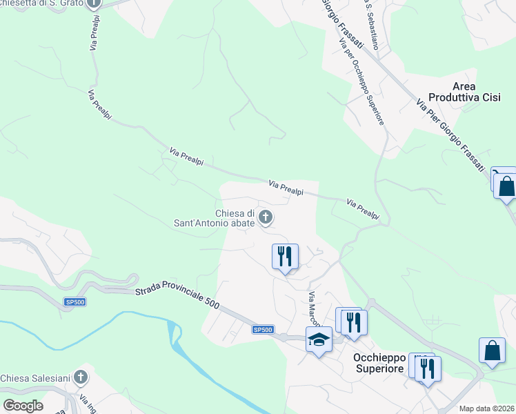 map of restaurants, bars, coffee shops, grocery stores, and more near 1 Vicolo Centrale in Occhieppo Superiore