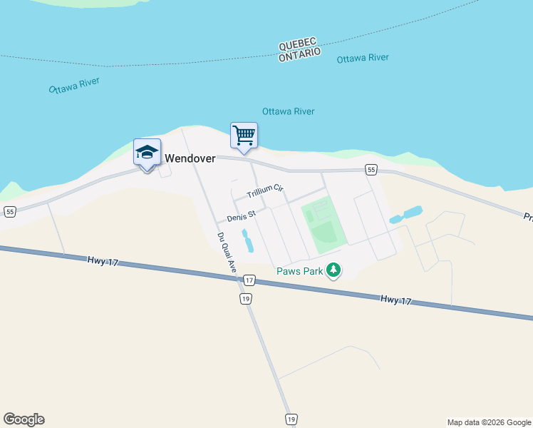 map of restaurants, bars, coffee shops, grocery stores, and more near 463 Denis Street in Wendover