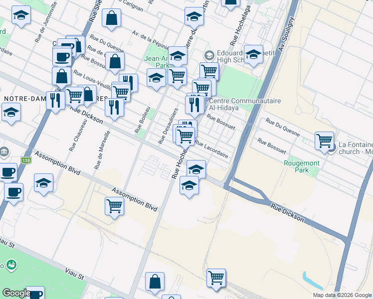 map of restaurants, bars, coffee shops, grocery stores, and more near 2459 Rue Monsabré in Montréal