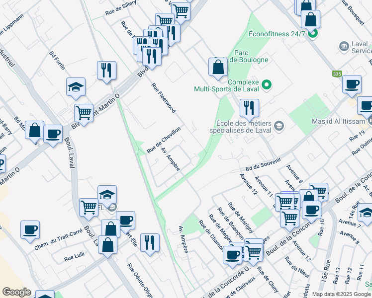 map of restaurants, bars, coffee shops, grocery stores, and more near 552 Rue de Périgueux in Laval