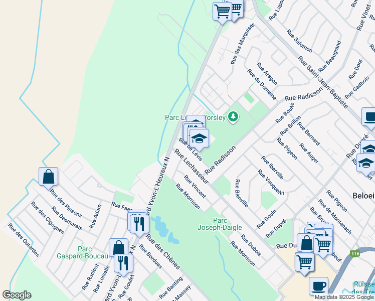 map of restaurants, bars, coffee shops, grocery stores, and more near 760 Rue de Lévis in Beloeil
