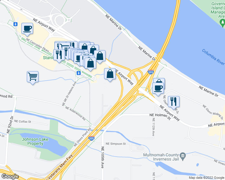 map of restaurants, bars, coffee shops, grocery stores, and more near 42 in Portland