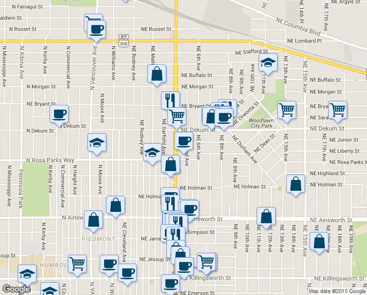 map of restaurants, bars, coffee shops, grocery stores, and more near in Portland