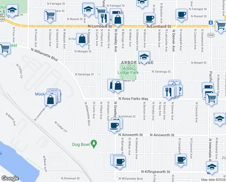 map of restaurants, bars, coffee shops, grocery stores, and more near in Portland