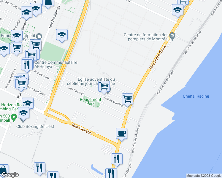 map of restaurants, bars, coffee shops, grocery stores, and more near 6080 Rue la Fontaine in Montréal