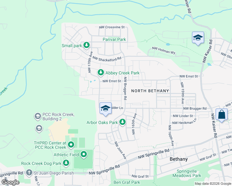 map of restaurants, bars, coffee shops, grocery stores, and more near 16757 Northwest Lynch Lane in Portland