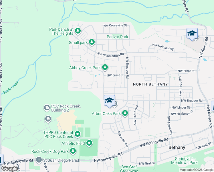 map of restaurants, bars, coffee shops, grocery stores, and more near 16963 Northwest Antonio Street in Portland