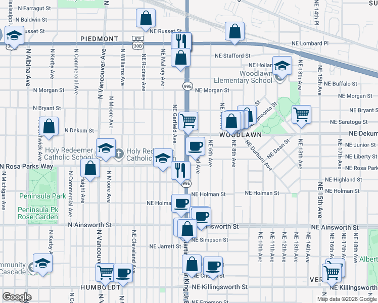 map of restaurants, bars, coffee shops, grocery stores, and more near in Portland