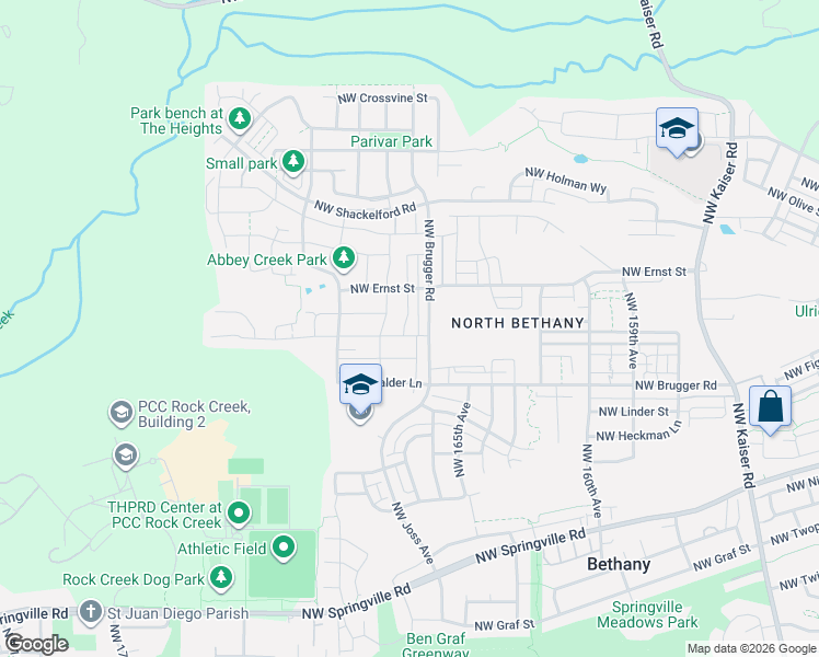 map of restaurants, bars, coffee shops, grocery stores, and more near 7154 Northwest 168th Avenue in Portland