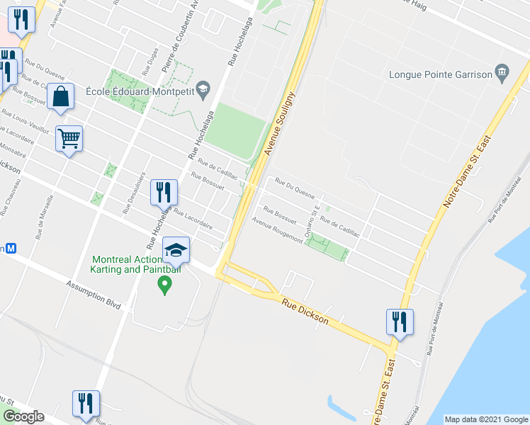 map of restaurants, bars, coffee shops, grocery stores, and more near 2138 Rue Bossuet in Montréal