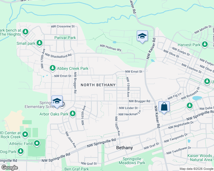 map of restaurants, bars, coffee shops, grocery stores, and more near 16156 Northwest Pristine Lane in Portland