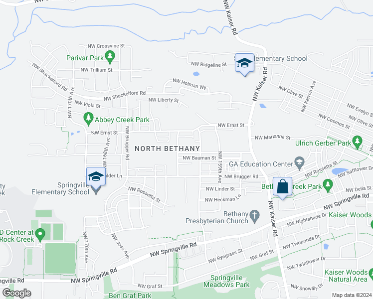 map of restaurants, bars, coffee shops, grocery stores, and more near 16140 Northwest Pristine Lane in Portland