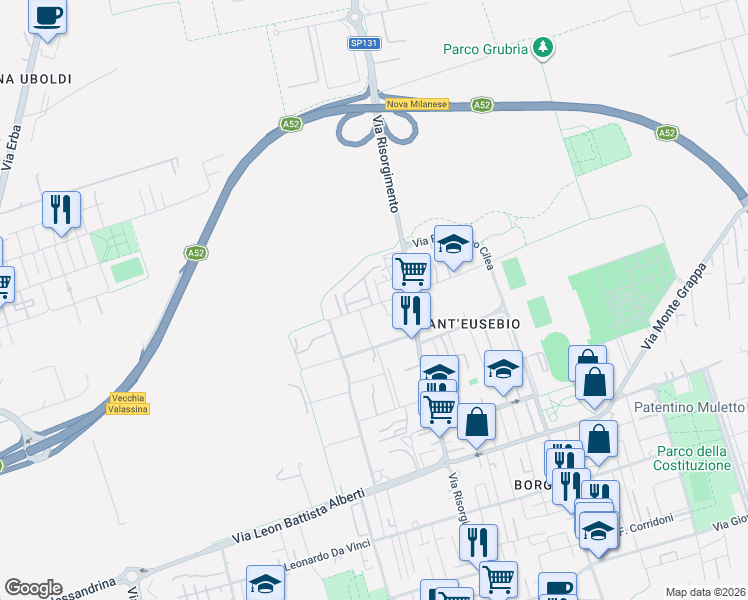 map of restaurants, bars, coffee shops, grocery stores, and more near 3 Via Luigi Settembrini in Cinisello Balsamo