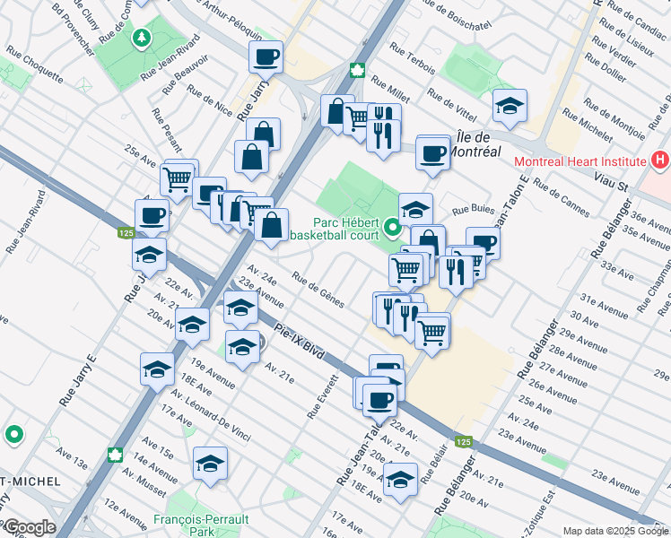 map of restaurants, bars, coffee shops, grocery stores, and more near in Montreal