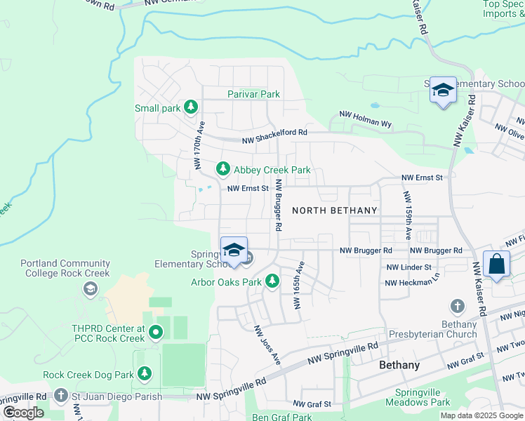 map of restaurants, bars, coffee shops, grocery stores, and more near 7127 Northwest 167th Avenue in Portland