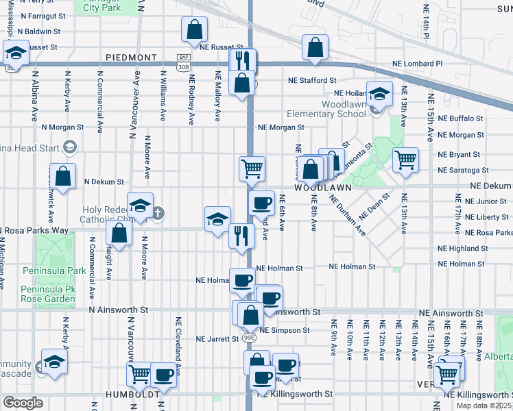 map of restaurants, bars, coffee shops, grocery stores, and more near in Portland