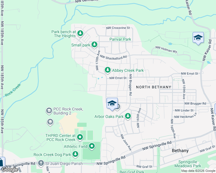 map of restaurants, bars, coffee shops, grocery stores, and more near 16958 Northwest Tristan Street in Portland
