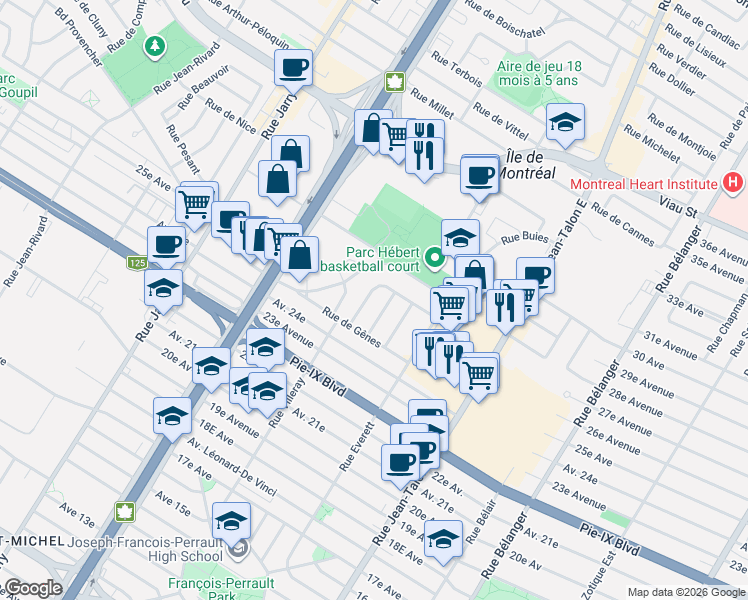 map of restaurants, bars, coffee shops, grocery stores, and more near 4344 Rue de Venise in Montréal