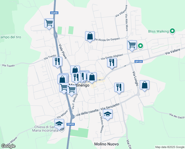 map of restaurants, bars, coffee shops, grocery stores, and more near 23 Via Celestino Colleoni in Martinengo