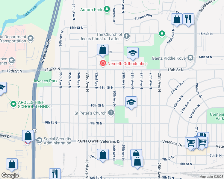 map of restaurants, bars, coffee shops, grocery stores, and more near in St. Cloud