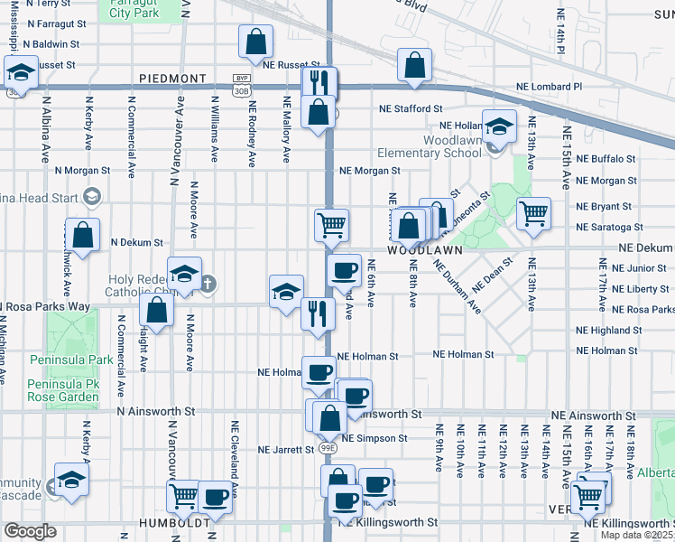 map of restaurants, bars, coffee shops, grocery stores, and more near in Portland