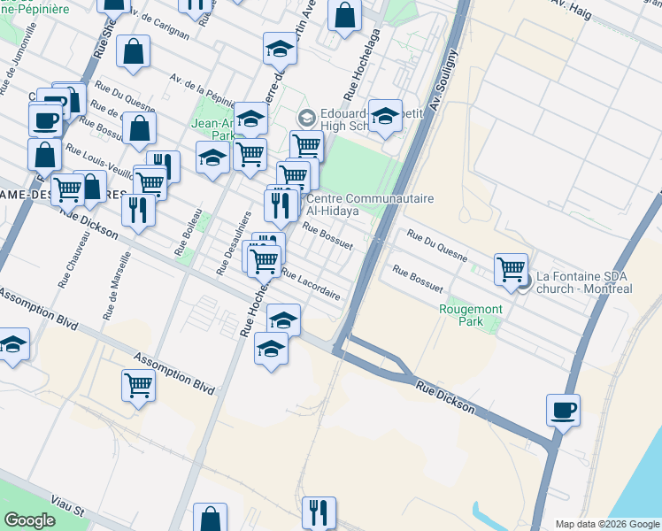 map of restaurants, bars, coffee shops, grocery stores, and more near 2291 Rue Louis-Veuillot in Montréal