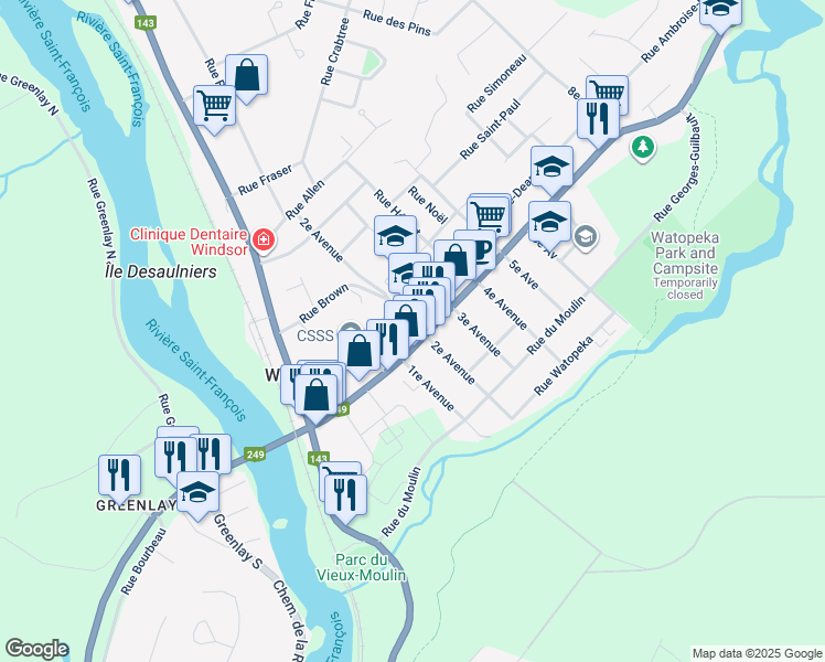 map of restaurants, bars, coffee shops, grocery stores, and more near 89 2e Avenue in Windsor