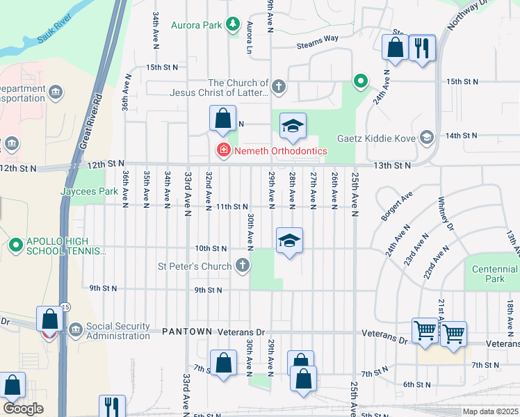 map of restaurants, bars, coffee shops, grocery stores, and more near in St. Cloud