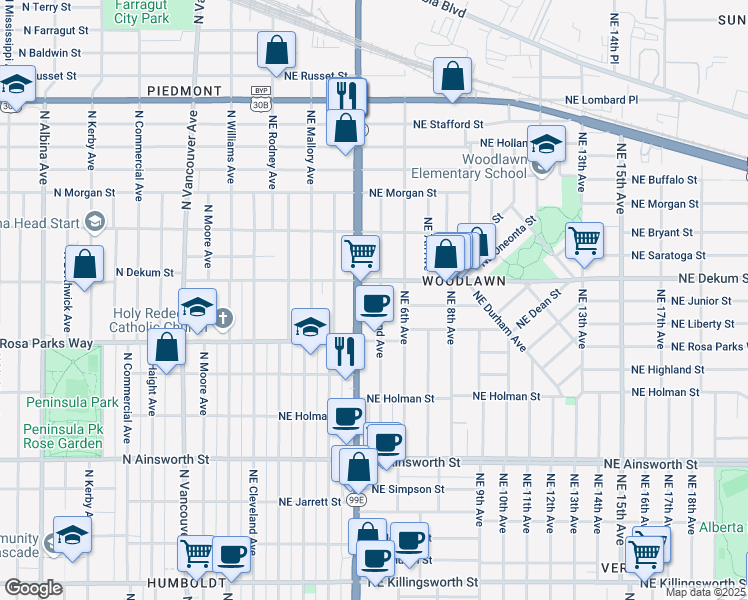 map of restaurants, bars, coffee shops, grocery stores, and more near in Portland