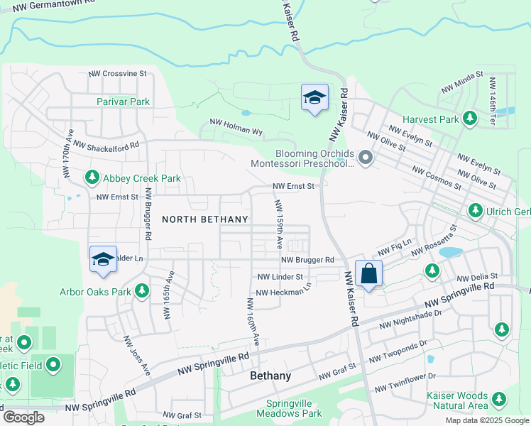 map of restaurants, bars, coffee shops, grocery stores, and more near 7164 Northwest 159th Avenue in Portland