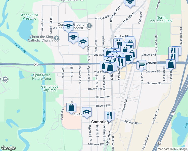 map of restaurants, bars, coffee shops, grocery stores, and more near 237 2nd Avenue Southwest in Cambridge
