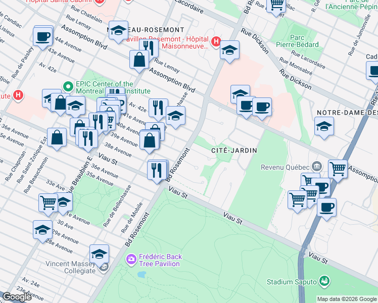 map of restaurants, bars, coffee shops, grocery stores, and more near 5830 Avenue des Cèdres in Montréal