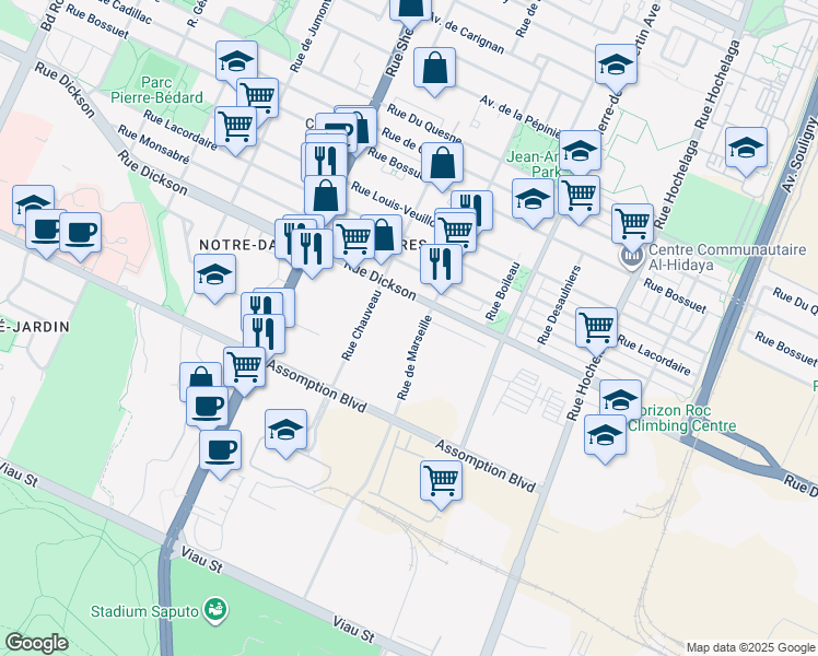 map of restaurants, bars, coffee shops, grocery stores, and more near in Montreal