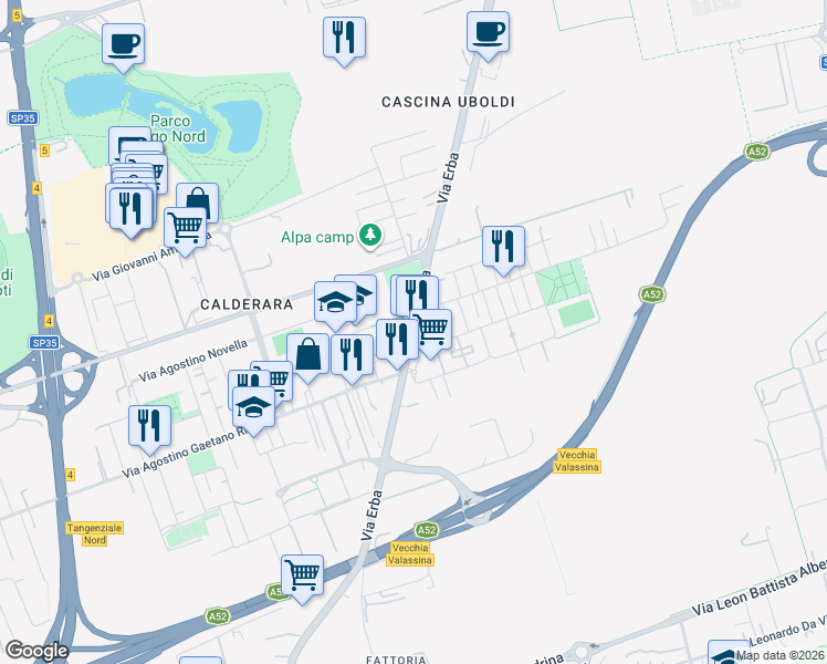 map of restaurants, bars, coffee shops, grocery stores, and more near 1 Via Erba in Paderno Dugnano