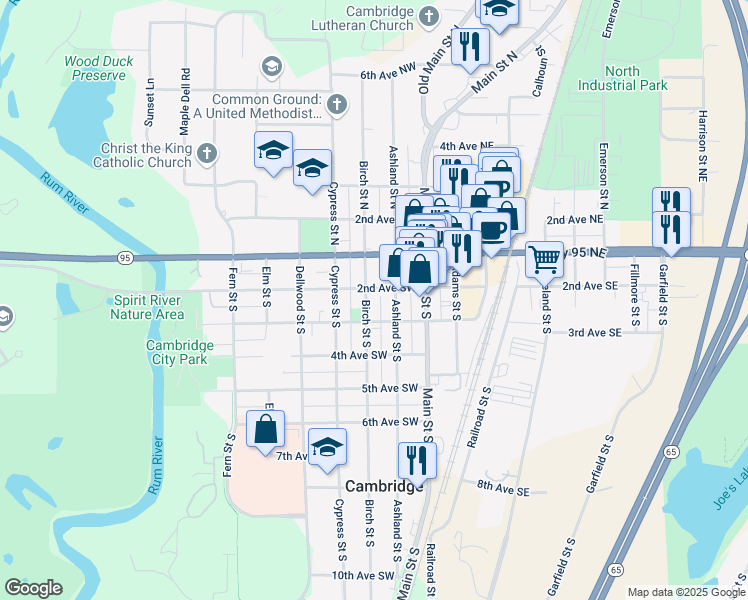 map of restaurants, bars, coffee shops, grocery stores, and more near 237 2nd Avenue Southwest in Cambridge