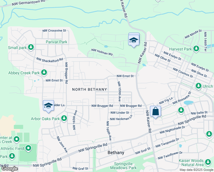 map of restaurants, bars, coffee shops, grocery stores, and more near 16106 Northwest Reliance Lane in Portland
