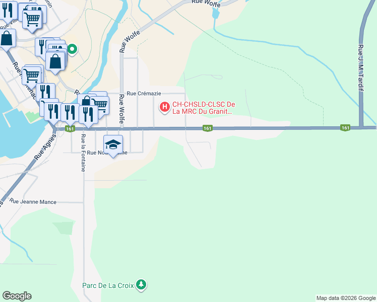 map of restaurants, bars, coffee shops, grocery stores, and more near 3510 Rue du Président Kennedy in Lac-Mégantic