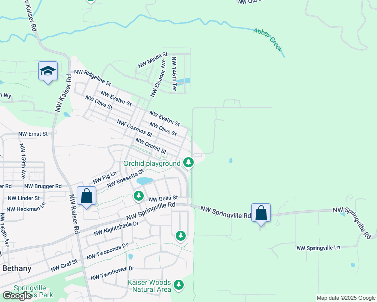 map of restaurants, bars, coffee shops, grocery stores, and more near 14634 Northwest Cosmos Street in Portland