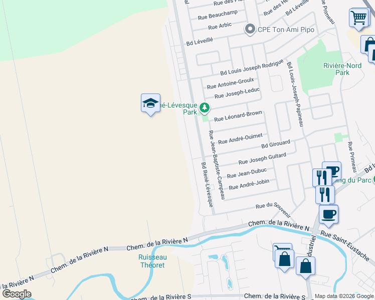 map of restaurants, bars, coffee shops, grocery stores, and more near 990 Rue du Souvenir in Saint-Eustache