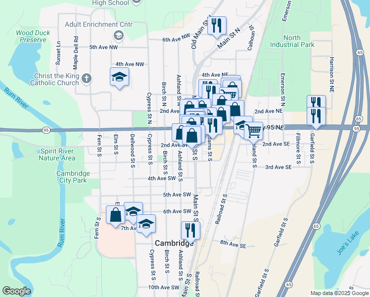 map of restaurants, bars, coffee shops, grocery stores, and more near 133 2nd Avenue Southwest in Cambridge