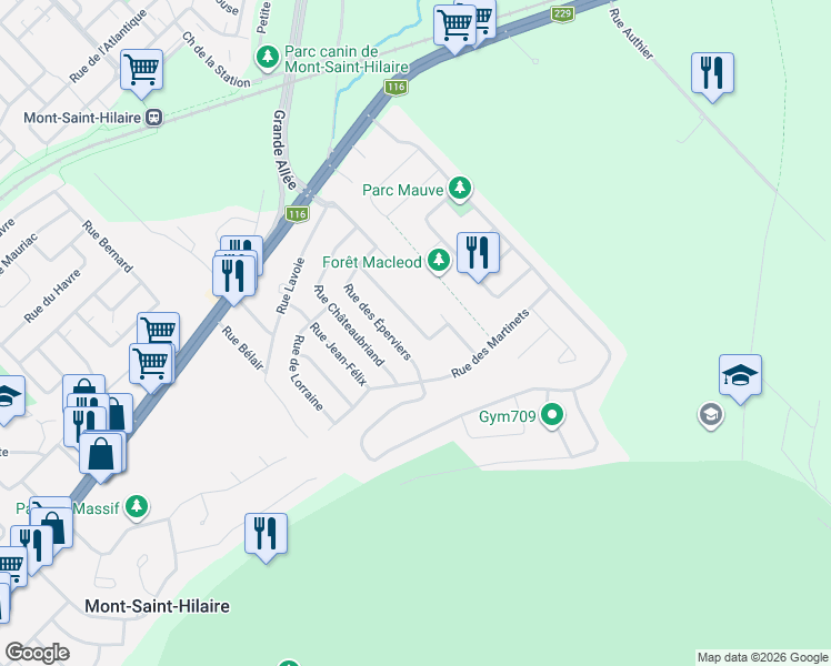 map of restaurants, bars, coffee shops, grocery stores, and more near 742 Rue des Passerins in Mont-Saint-Hilaire