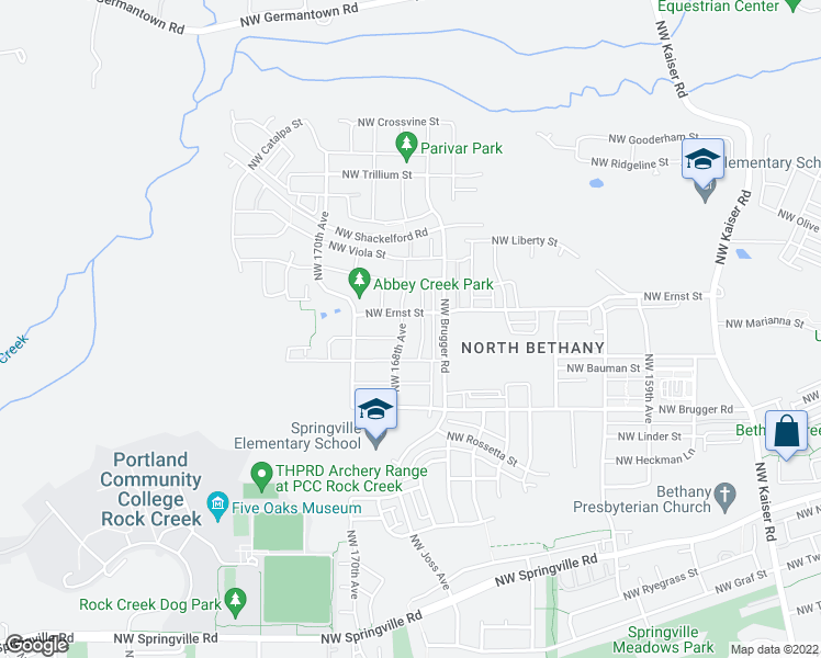 map of restaurants, bars, coffee shops, grocery stores, and more near 7154 Northwest 168th Avenue in Portland